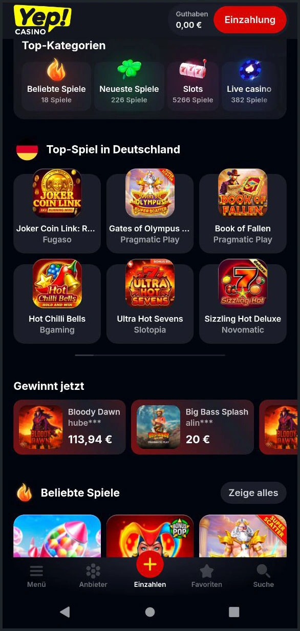 Top-bewertete Spiele bei Yep Casino