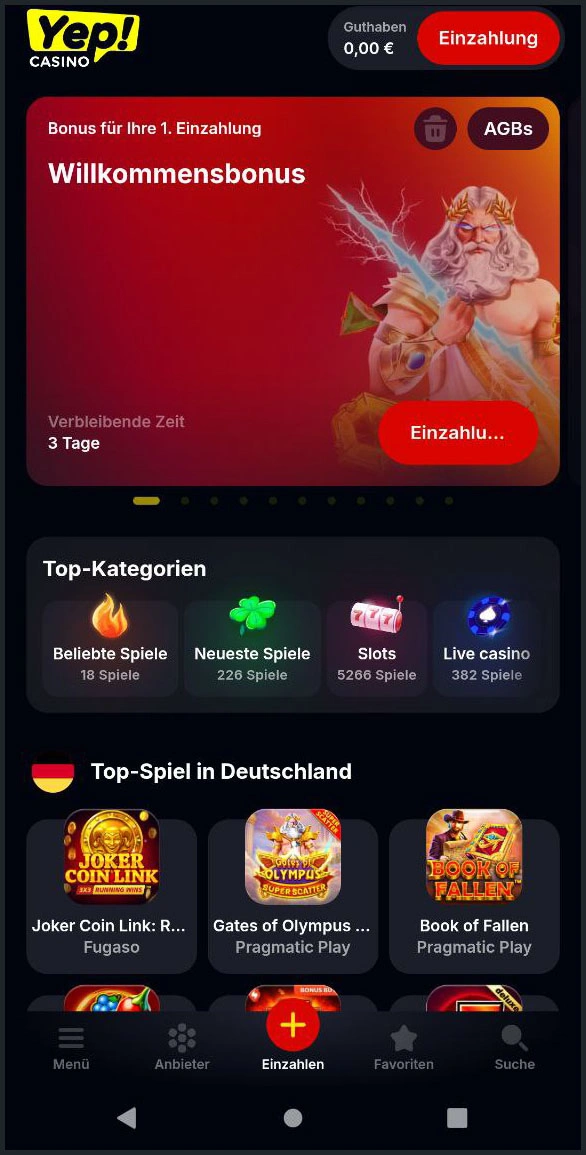 Exklusiver Willkommensbonus für neue Spieler bei Yep Casino
